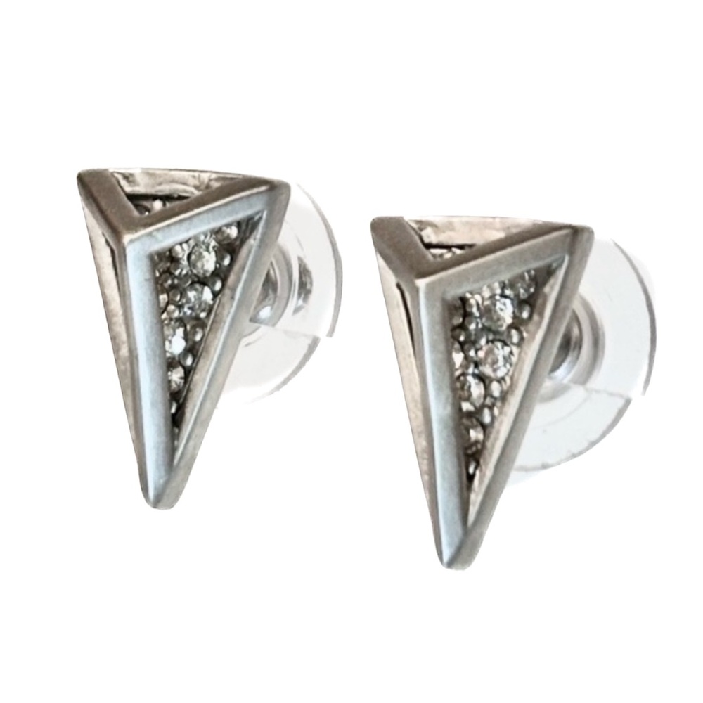 NEW - Edgy Elegance Silver Triangle & Black Rhinestone Statement Stud Earrings